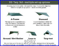 DD Tarp 3x3 Olive Green 10ft x 10ft 100% Waterproof Lightweight & Multifunct