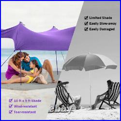 Family Beach Tent Canopy Sunshade with4 Poles Sandbag Anchors 10'x9' UPF50+ Purple