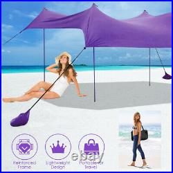 Family Beach Tent Canopy Sunshade with4 Poles Sandbag Anchors 10'x9' UPF50+ Purple