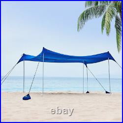 Family Beach Tent Canopy Sunshade with 4 Poles Sandbag Anchors 10'x10' UPF50+ Blue