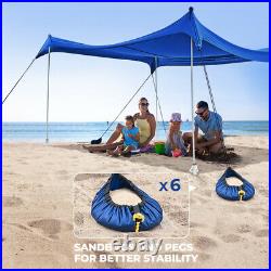 Family Beach Tent Canopy Sunshade with 4 Poles Sandbag Anchors 10'x10' UPF50+ Blue