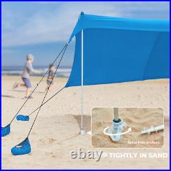 Family Beach Tent Canopy Sunshade with 4 Poles Sandbag Anchors 10x10ft UPF50 Blue