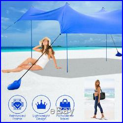 Family Beach Tent Canopy Sunshade with 4 Poles Sandbag Anchors 10x9 UPF50+ Blue