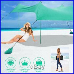 Family Beach Tent Canopy Sunshade with 4 Poles Sandbag Anchors 10x9 UPF50+ Green