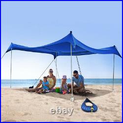 Family Beach Tent Sunshade Canopy with 4 Aluminum Poles Blue Large 10X10FT UPF50