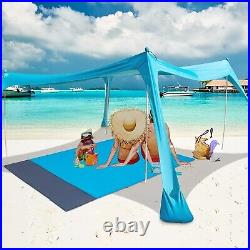 Family Beach Tent with 4 Aluminum Poles, 10x10 FT, with A Gift Floor Mat. New