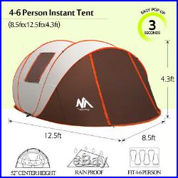 Instant Pop Up Camping Tent 4-6 Person Family Waterproof Backpacking Hiking Dome
