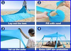Large 10×10ft Beach Canopy, 6.5ft Tall Windproof Beach Tent with 8 Sandbags 4