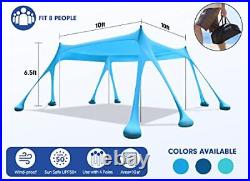 Large 10×10ft Beach Canopy, 6.5ft Tall Windproof Beach Tent with 8 Sandbags 4