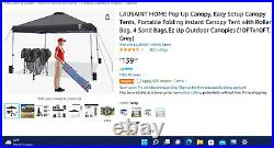 Lausaint Portable Popup Canopy Outdoor Tent with Roller Bag Gray with sandbags