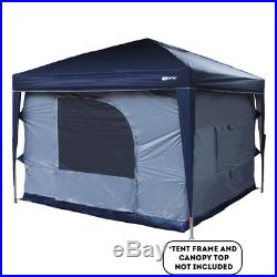 NTK TRANSFORM Camping Tent attach 10x10 pop up canopy. 4 windows +screen top. 10