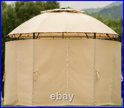 Outdoor Gazebo Steel Fabric Round Soft Top Dome Gazebo with Removable Curtains