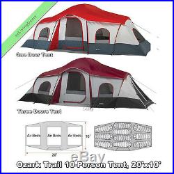 Ozark Trail 10 Person Family Tent 3Room 20x10' Large Outdoor Camping Cabin Tents