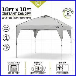 Pop-Up Canopy Shelter with Wheeled Carry Bag, 10x10 ft, Gray, 50+ UV protection