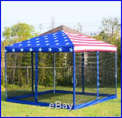 Pop Up Canopy Tent Mesh Wall American Flag Print Party 10x10 Steel Fabric USA