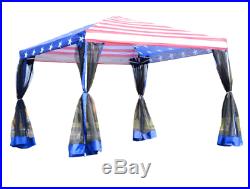 Pop Up Canopy Tent Mesh Wall American Flag Print Party 10x10 Steel Fabric USA