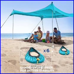 Portable Family Beach Tent Sunshade Canopy Pop up Sun Shelter Tarp 4 Pole UPF50+