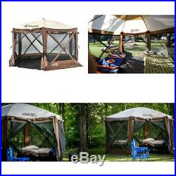 Quickset Pavilion Brown Tan Roof Camper Screen Shelter Zip Down Sides Floor