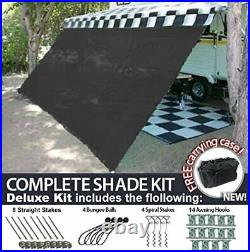RV Awning Shade Motorhome Patio Sun Screen Complete Deluxe Kit (Black) (8'x21')