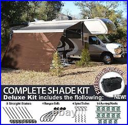 RV Awning Shade Motorhome Patio Sun Screen Complete Deluxe Kit (Brown)