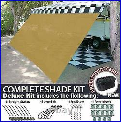 RV Awning Shade Motorhome Patio Sun Screen Complete Deluxe Kit (Tan)