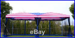 Screened Tent Pop Up Canopy Party Gazebo Outdoor Screen House Flag Pattern NEW