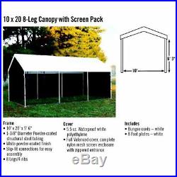 ShelterLogic 10 x 20 ft. All-Purpose Canopy with Screen Kit, White, 10x20