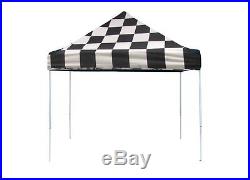 ShelterLogic 10x10 ST Pop-up Canopy, Checkered Flag Cover, Black Roller Bag NEW
