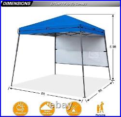 Stable Pop Up Beach Tent with Backpack Bag, 8 x 8 ft Base / 6 x 6 ft Top, Blue