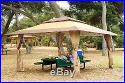 Tan Brown Gazebo Canopy Sun Tent Shelter Portable Backyard Camping Accessories