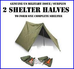 Us Military Issue Complete Shelter Half Pup Tent System 2 Halves Poles Stakes
