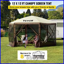 VEVOR Camping Gazebo Screen Tent Canopy Shelter 6Sided 12x12ft Sun Shade Outdoor