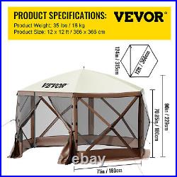 VEVOR Camping Gazebo Screen Tent Canopy Shelter 6Sided 12x12ft Sun Shade Outdoor