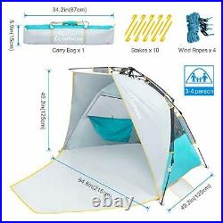 WolfWise 3-4 Person Easy Up Beach Tent UPF 50+ Instant Sun Shelter Canopy